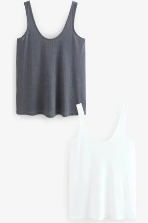 Next /Steel Blue Strappy Scoop Neck Slouch Ribbed Vests 2 Pack