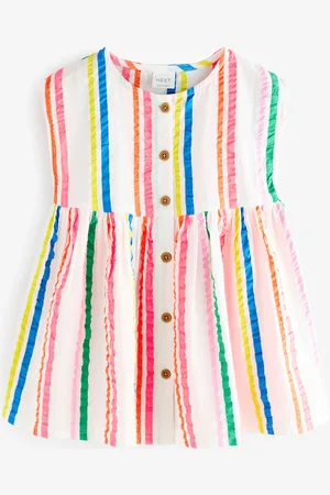 Next Rainbow Stripe Button Through Summer Dress (3mths-10yrs)