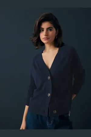 Next Blue 100% Lambswool Button Up Cardigan