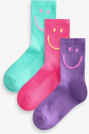 Next Pink, Purple and Teal Character Regular Length Cotton Rich Cushioned Sole Ankle Socks 3 Pack
