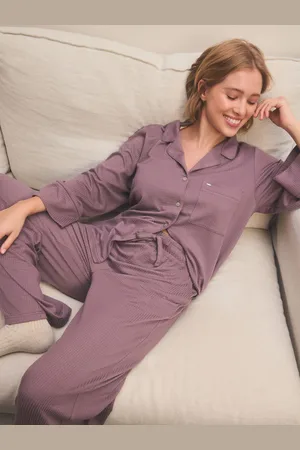 Next Mauve Purple Jersey Textured Button Through Pyjamas