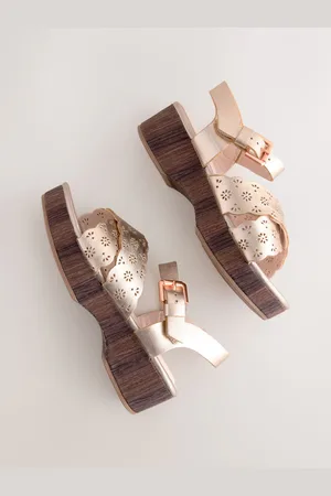 Next Rosegold Leather Cork Wedge Sandals