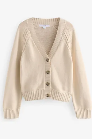 Next /Ecru 100% Cotton V-Neck Long Sleeve Knitted Cardigan