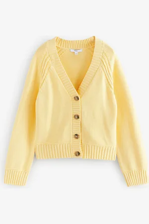 Next Yellow 100% Cotton V-Neck Long Sleeve Knitted Cardigan
