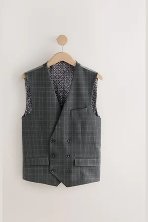 Next Charcoal Trimmed Check Suit Waistcoat