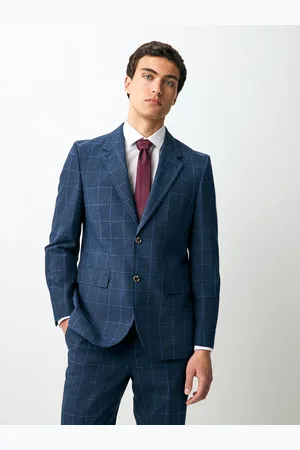 Next Linen Blend Check Slim Suit Jacket