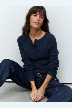Next Blue Long Sleeve Crew Neck Textured Knitted Top Jumper