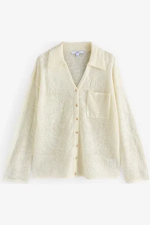 Next /Ecru Button Up Open Stitch Collared Knitted Shirt Jumper