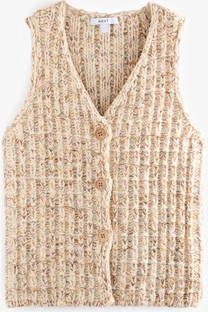 Next Yellow Stitch Knitted Button Up Waistcoat With Wool