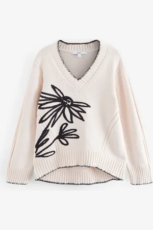 Next Ecru 100% Cotton V-Neck Jumper