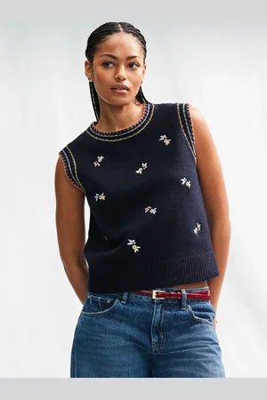 Next Blue Embroidered Floral Print Sleeveless Knitted Tank