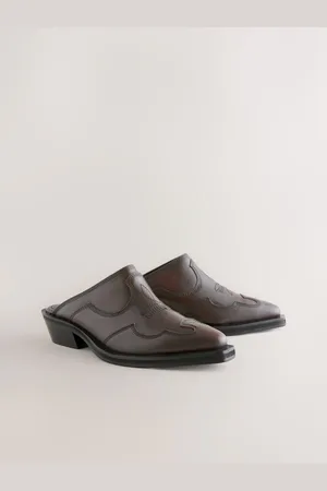 Next Forever Comfort Leather Point Toe Western Cowboy Mules