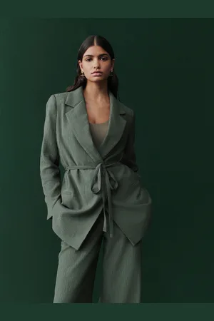 Next Textured Crinkled Tie Waist Relaxed Blazer