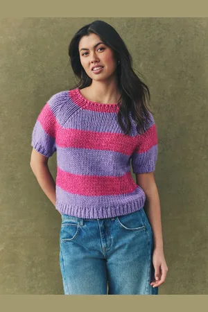 Next Purple Stripe Striped Chunky Short Sleeve Knitted Top