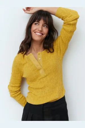 Next Yellow Long Sleeve Crew Neck Textured Knitted Top Jumper