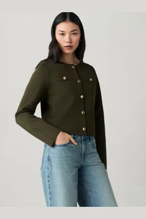 Next Khaki Crew Neck Knitted Smart Jacket