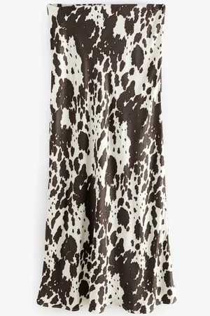 Next Cow Print Satin Midi Skirt