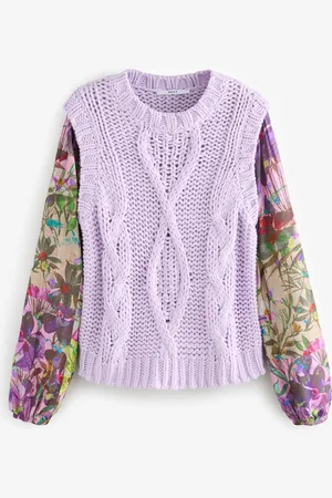 Next Purple Lilac Floral Pattern Layered Knitted Cable Tank