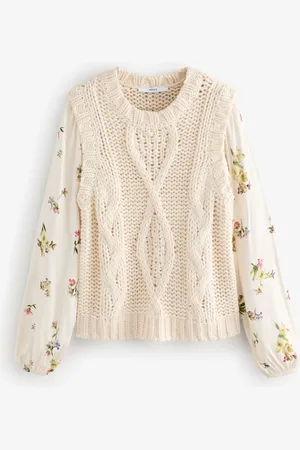 Next Ecru Floral Pattern Layered Knitted Cable Tank