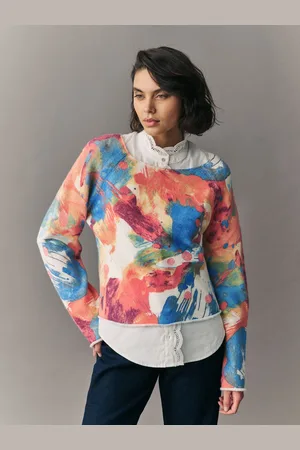 Next Orange Bright Abstract Supersoft Layer Jumper With Gem Button Shirt