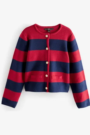 Next Red Stripe Smart Knitted Button Up Cardigan with Wool