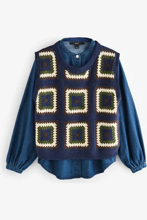 Next Crochet Tank Denim Crew Neck Layer Jumper