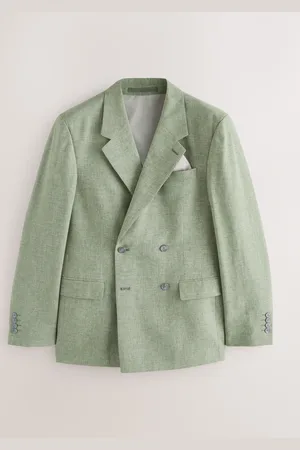 Next Tailored Fit Textured Linen Double Breasted Suit Jacket