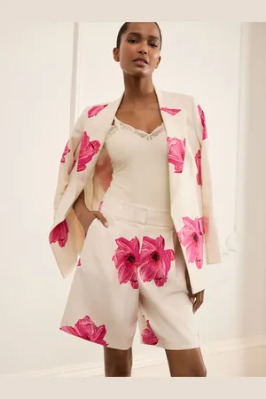Next Ecru/ Floral Tailored Shorts with Linen