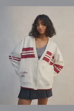 Next Burgundy Red/Ecru Graphic Baseball Letterman Varsity Jersey Cardigan Jacket