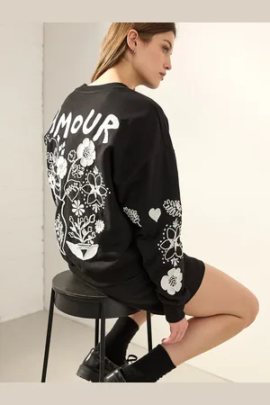 Next Blue/Ecru Amour Love Heavily Embroidered Luxe Back Graphic 100% Cotton Sweatshirt