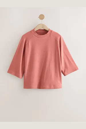 Next Blush Rose Soft Touch Cosy Crew Neck Boxy Mid Short Sleeve Jumper Top