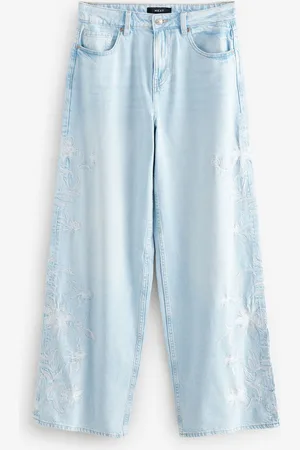 Next Bleach 100% Cotton Embroidered Wide Leg Jeans