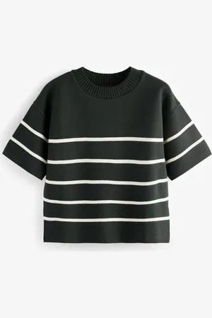 Next Forest Cosy Soft Touch Boxy Short Sleeve Striped Knitted Jumper Top