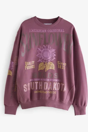 Next Mauve Purple Sunflower Floral Seed Sack Placement Graphic Crew Neck 100% Cotton Relaxed Fit Sweatshirt