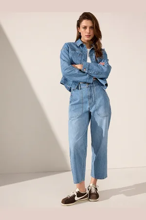 Next Mid 100% Cotton Stripe Cropped Wide leg Jeans