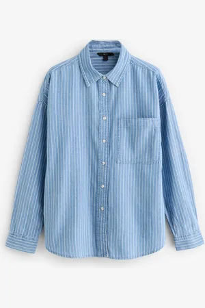 Next Mid Stripe Lightweight 100% Cotton Denim Shirt