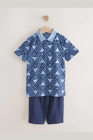 Next Blue Geo Short Sleeve Polo Shirt and Shorts Set (3-16yrs)