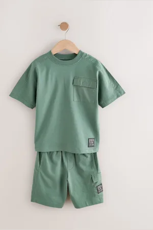 Next Khaki 100% Cotton Utility Short Sleeve T-Shirt and Shorts Set (3-16yrs)
