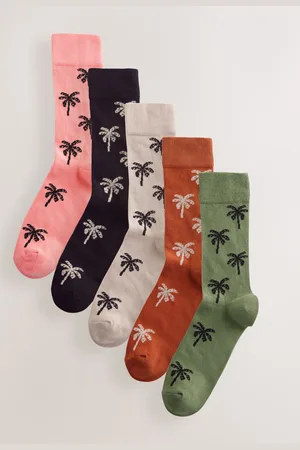 Next Neutral/ Summer Palm Tree Pattern Socks 5 Pack