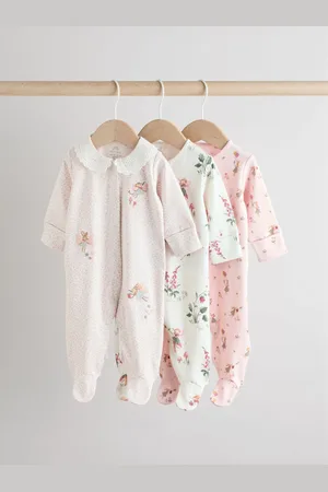 Next 100% Cotton Frill Printed Sleepsuits 3 Pack (0-2yrs)