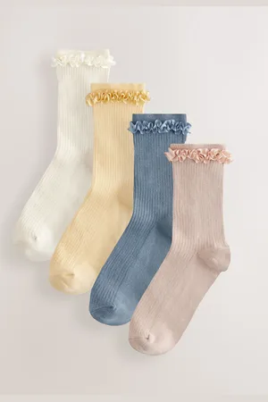 Next Neutral/ Satin Frill Trim Ankle Socks 4 Pack