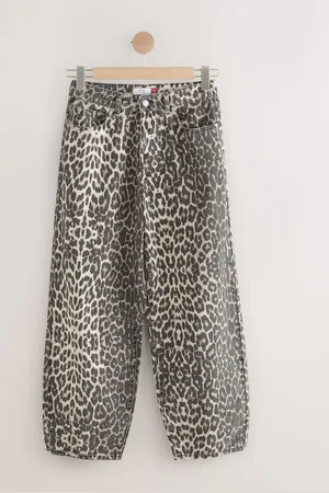 Next Leopard Print 100% Cotton Barrel Leg Jeans