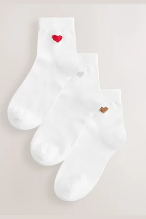 Next Ecru Fluffy Hearts Cropped Ankle Socks 3 Pack