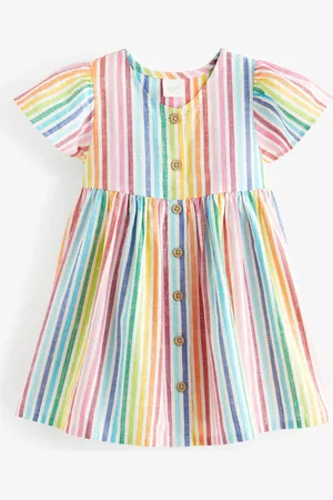 Next Rainbow Stripe Button Up Summer Dress (3mths-10yrs)