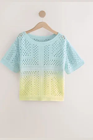 Next Yellow Ombre Short Sleeve Crochet Crew Neck T-Shirt
