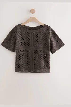 Next Chocolate Short Sleeve Crochet Crew Neck T-Shirt