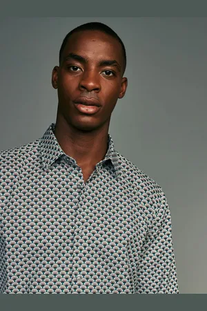 Next /Teal Blue Geometric Regular Fit Long Sleeve Single Cuff Printed Easy Care Formal Shirt