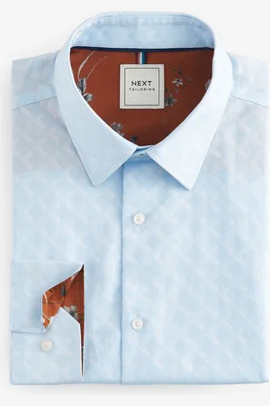 Next Light Diamond Jacquard Regular Fit 100% Cotton Trimmed Formal Shirt