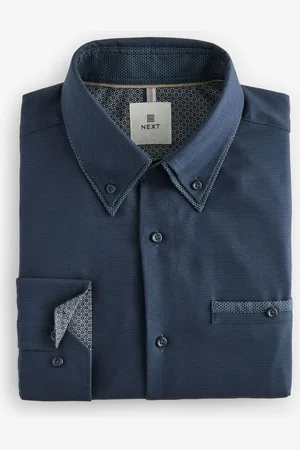 Next Blue Double Collar Regular Fit Trimmed Formal 100% Cotton Oxford Shirt