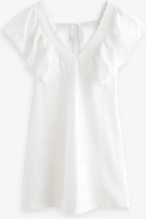 Next 100% Cotton Embroidered Sleeve Mini Dress